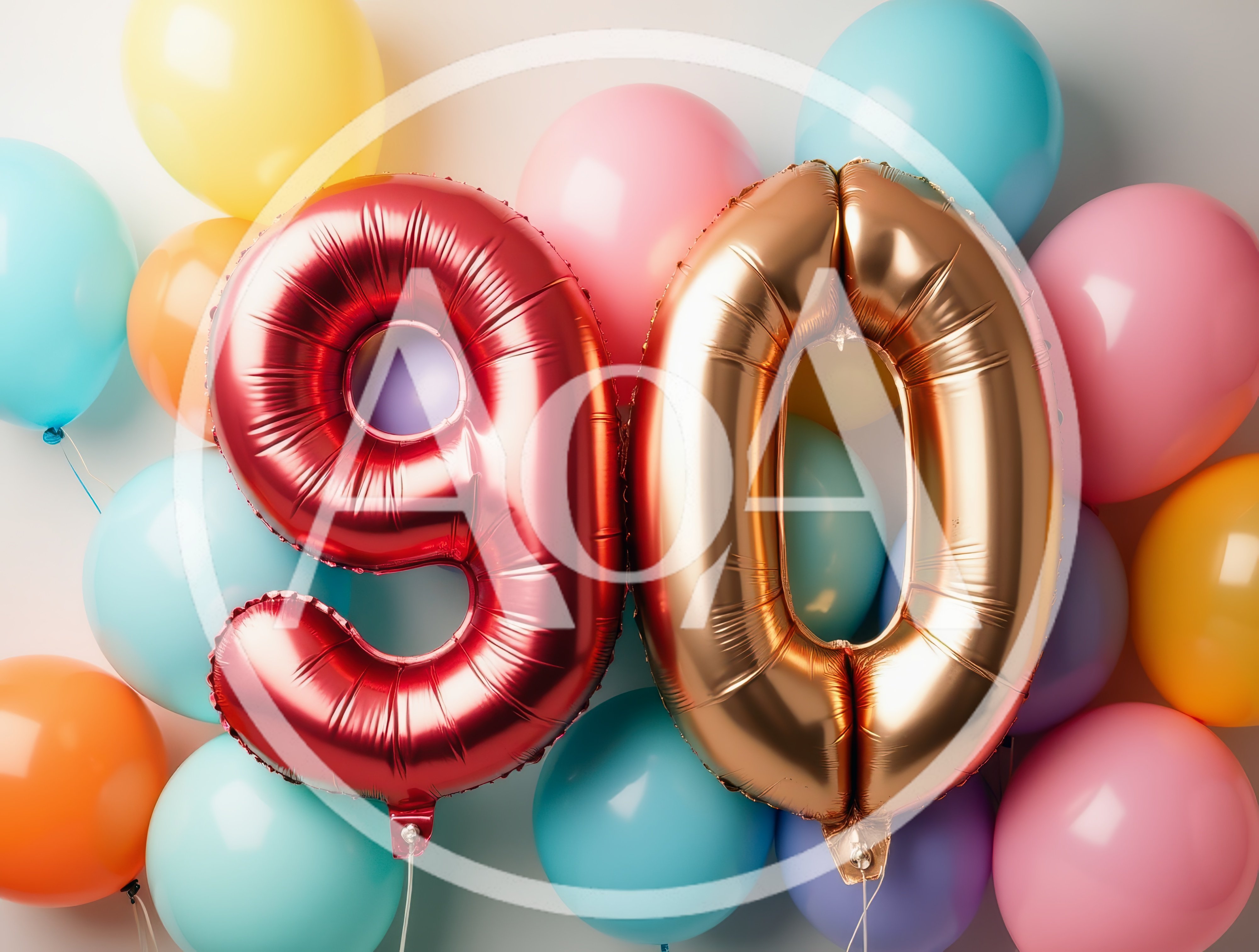 Red and Gold Number 90 Balloons
