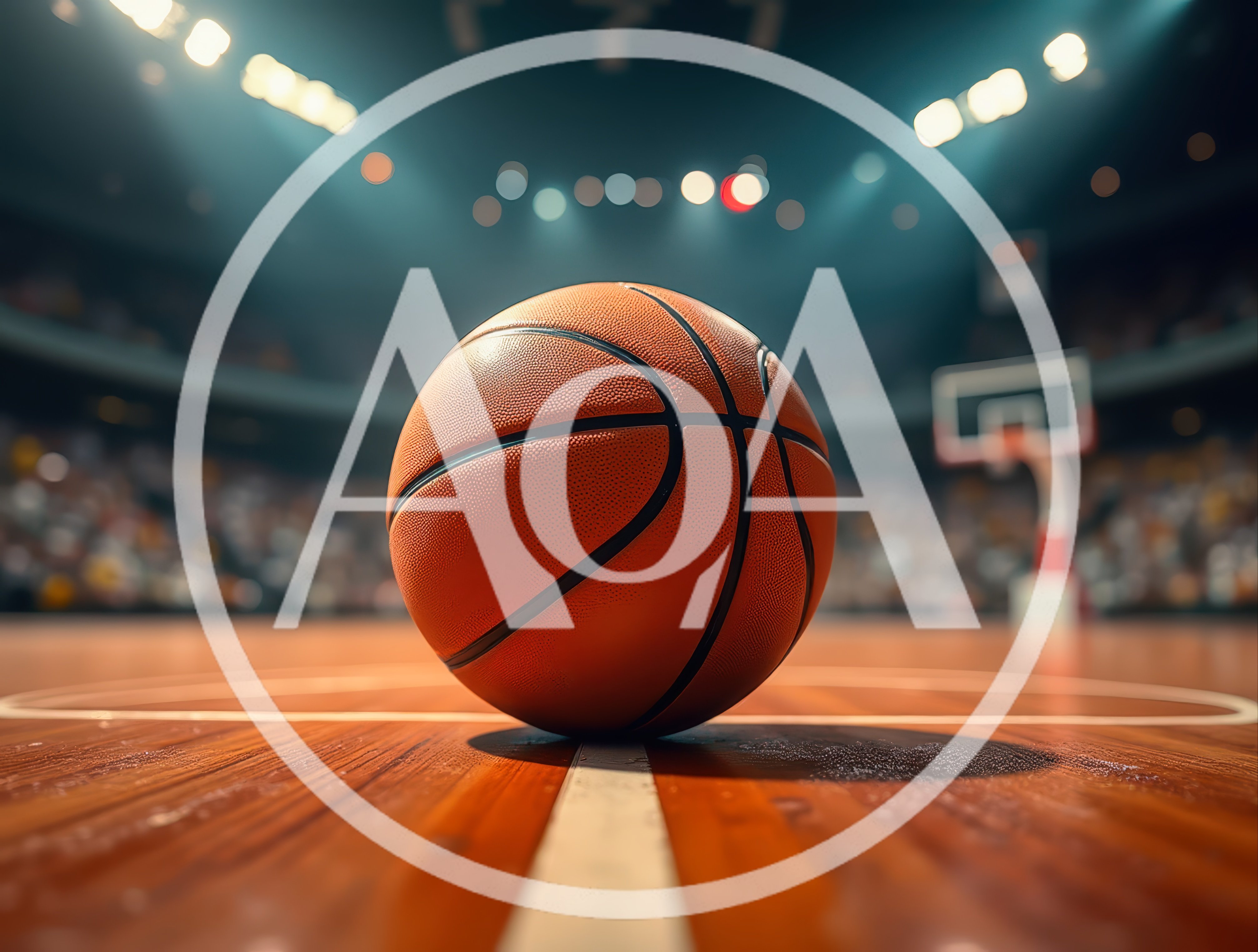 Basketball Resting On A Professional Indoor Court