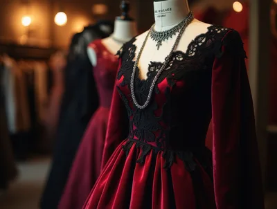 Elegant Red Velvet Gown On A Tailor Mannequin