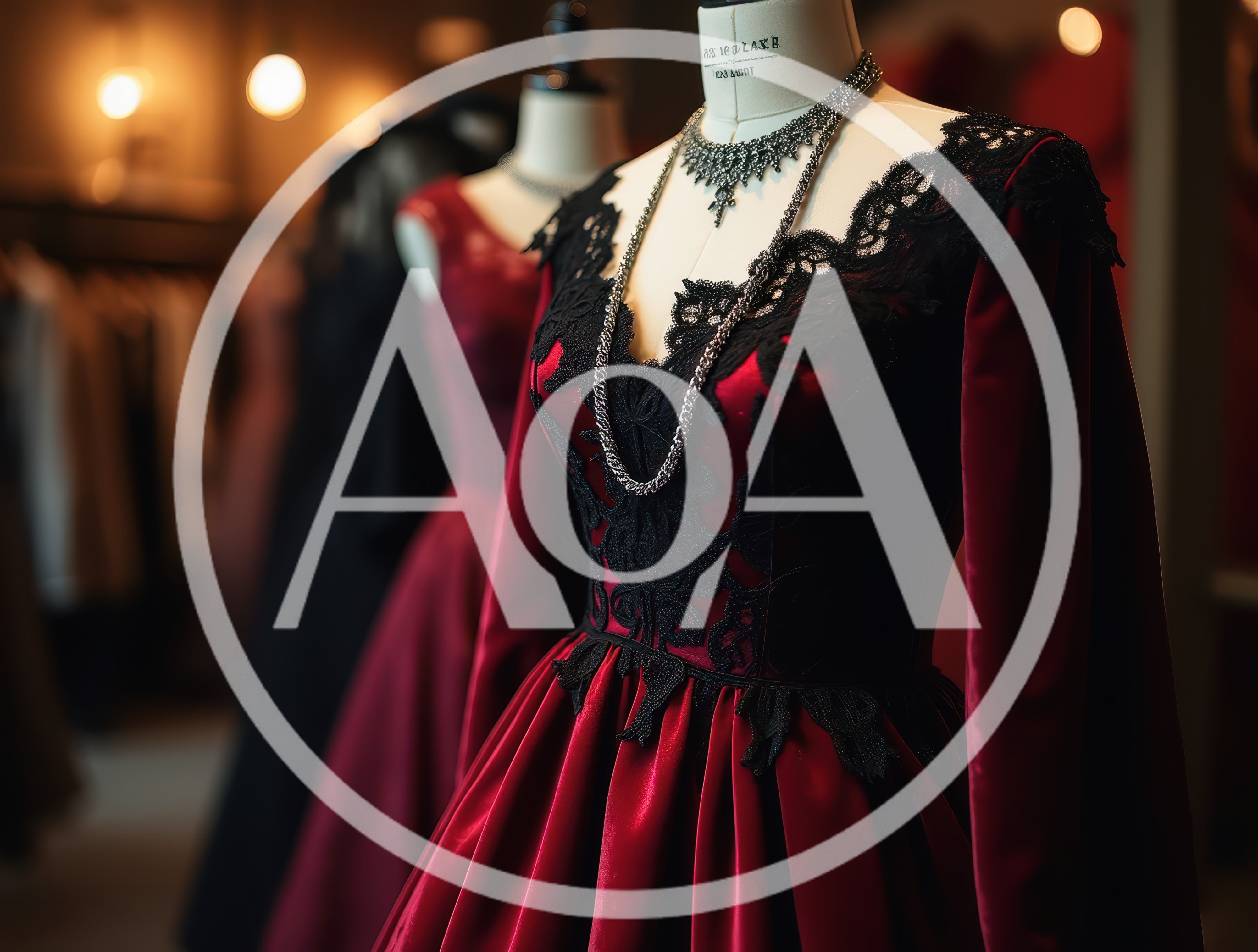 Elegant Red Velvet Gown On A Tailor Mannequin