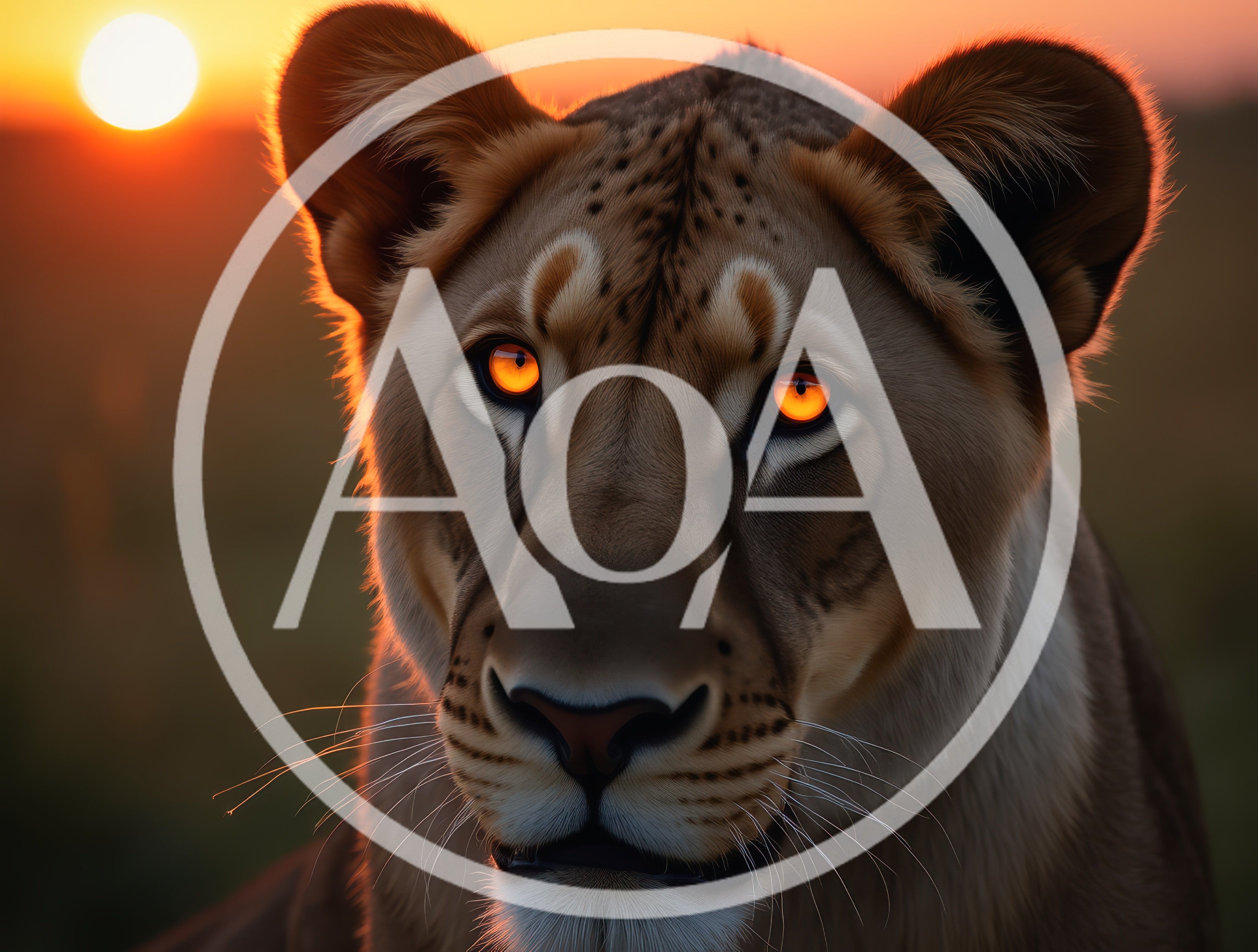 Close Up Portrait Of A Lioness At Sunset