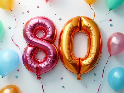 Pink and Gold Number 80 Balloons for Birthday Celebration