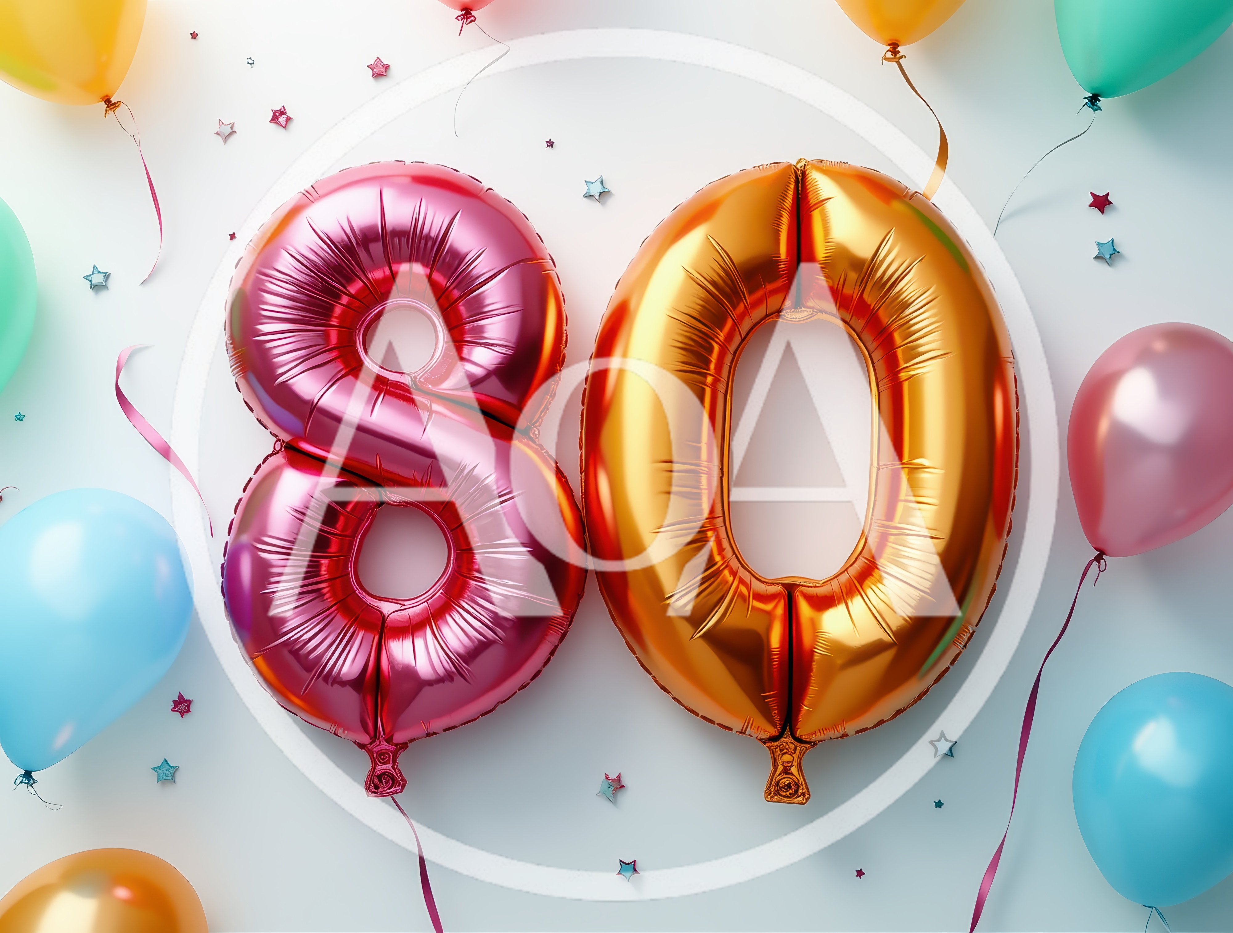 Pink and Gold Number 80 Balloons for Birthday Celebration