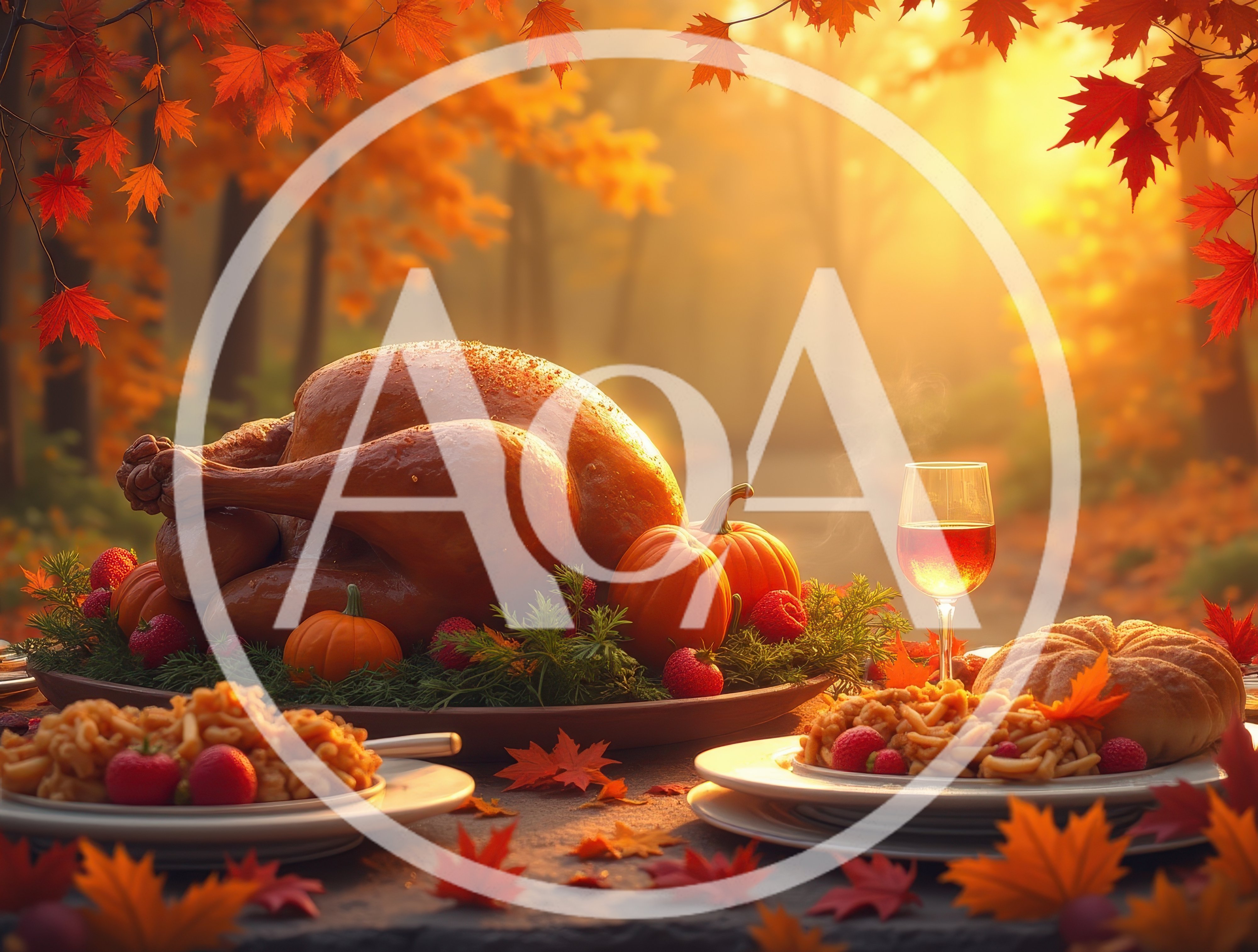 Thanksgiving Turkey Dinner Feast In Autumn Forest