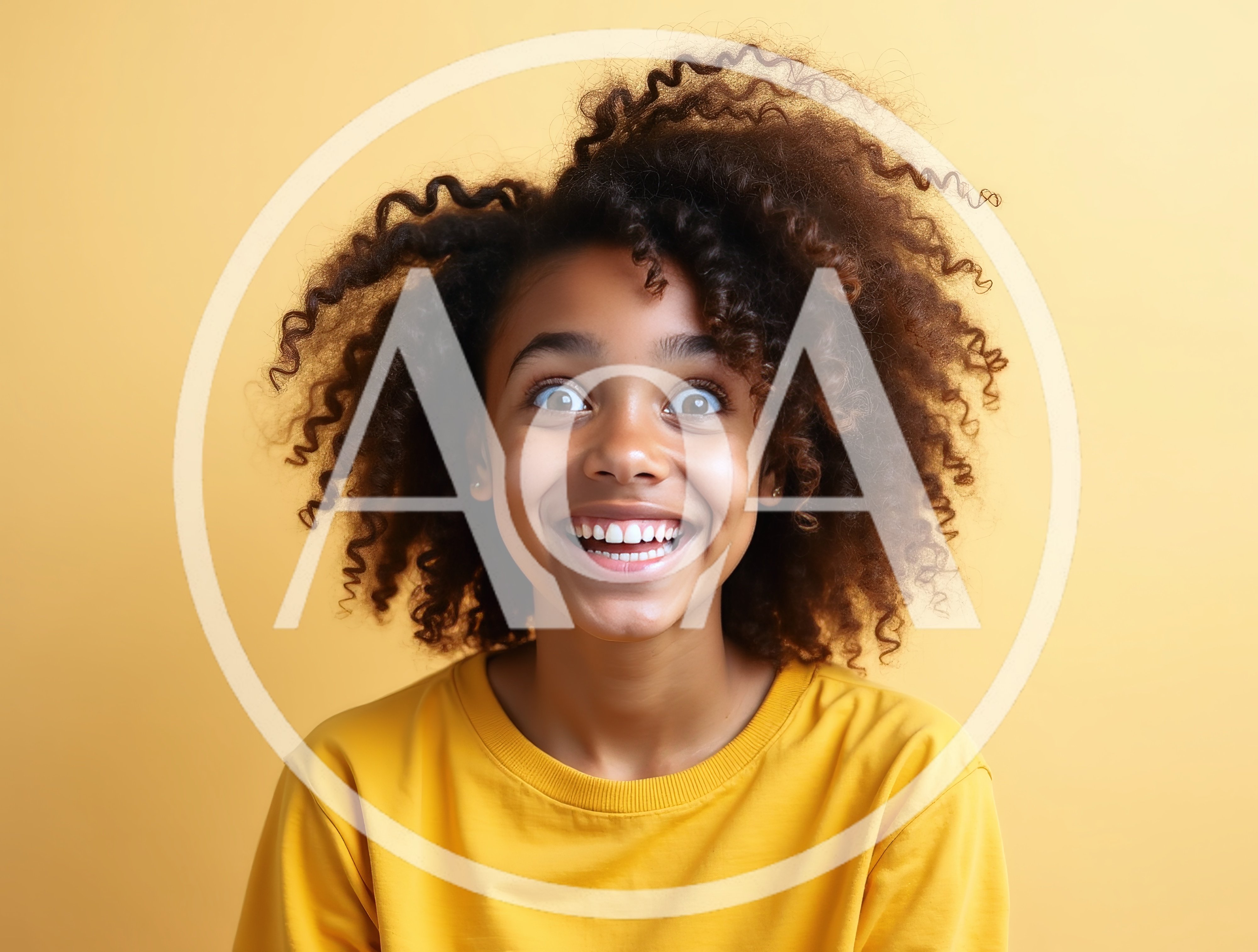 Excited Young Girl With Curly Hair Smiling