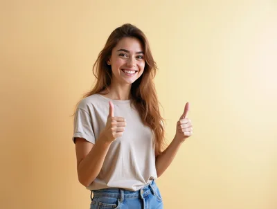 Smiling Young Woman Giving Double Thumbs Up