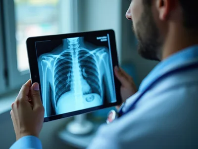 Doctor Examining Chest X-Ray On Digital Tablet