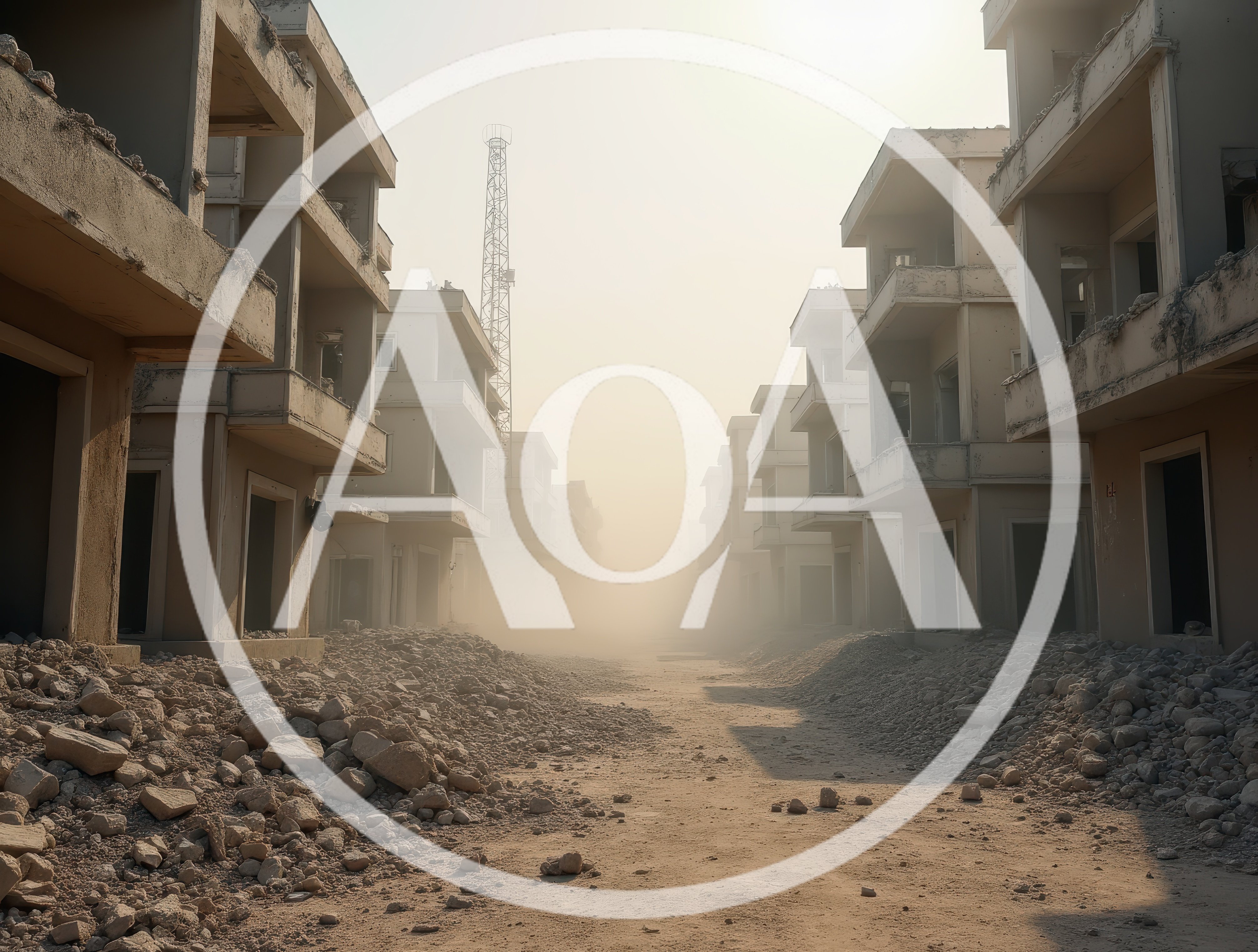 Abandoned Residential Buildings In A Dusty War Zone