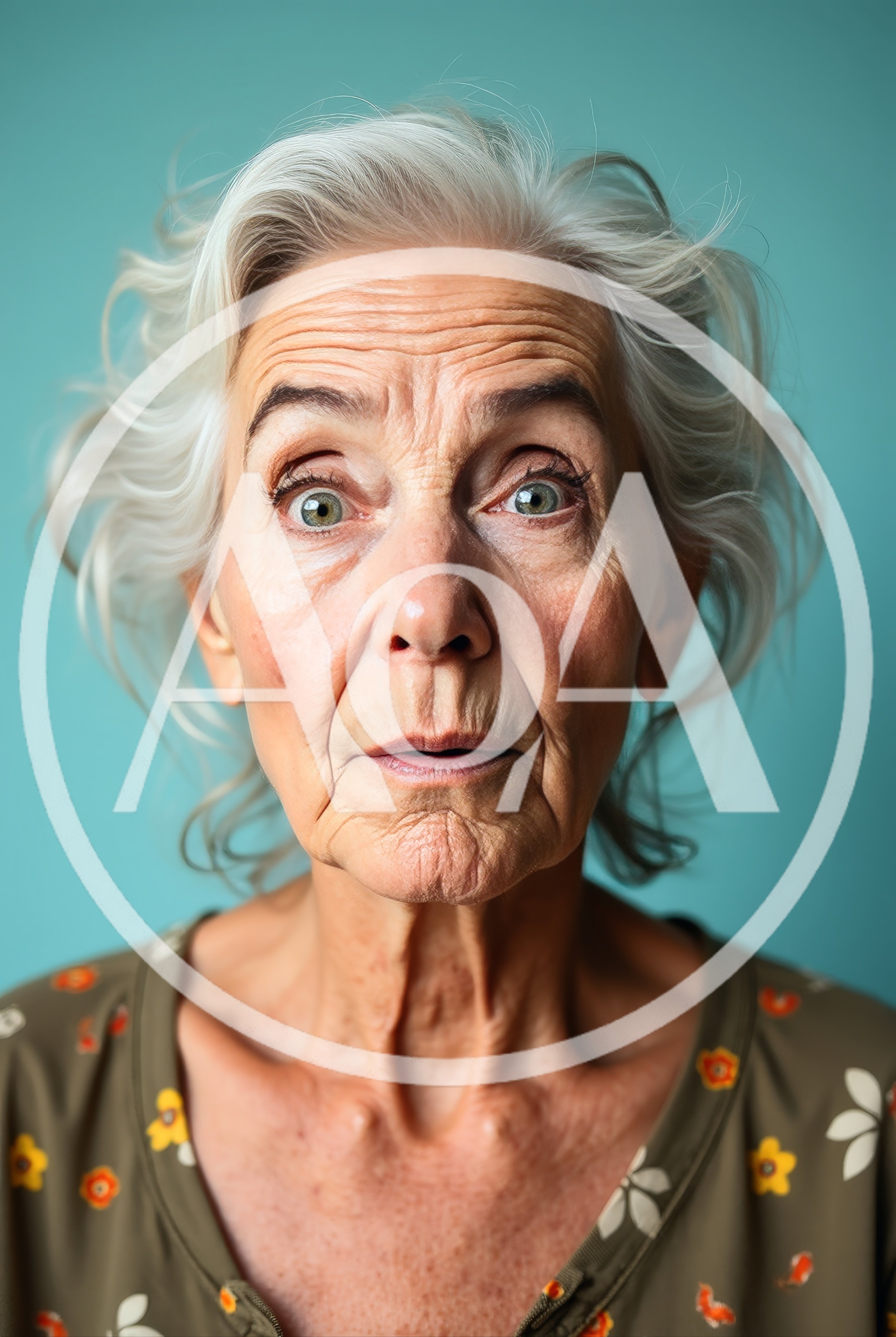 Portrait Of An Elderly Woman With Surprised Expression