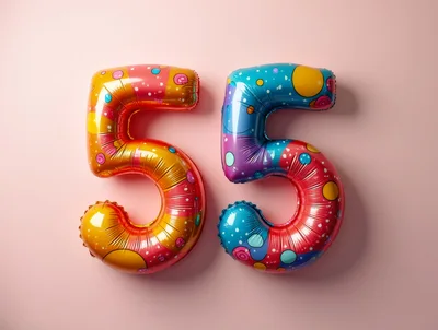 Colorful Number Fifty Five Foil Balloons