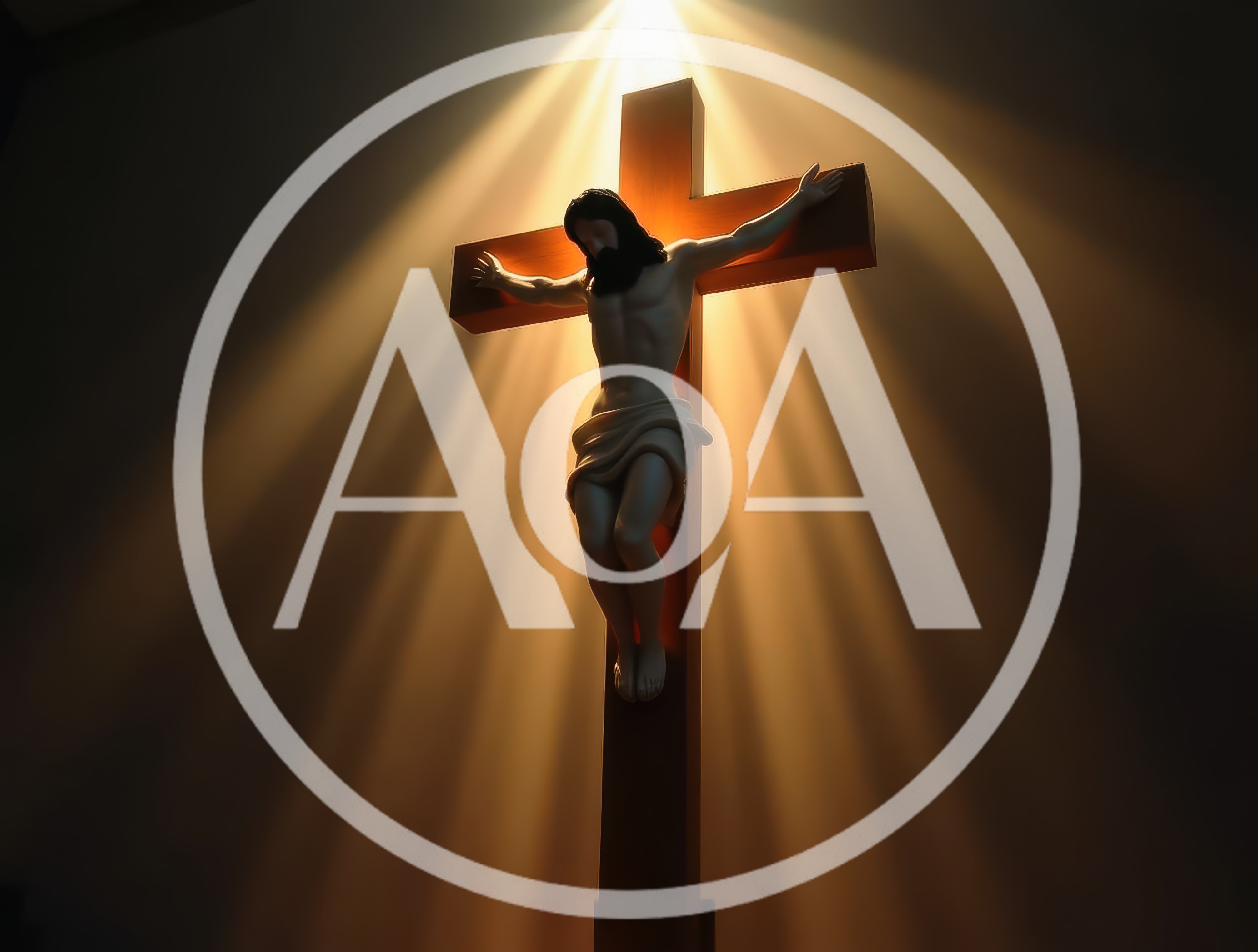 Crucifix Statue Illuminated By Divine Light Rays