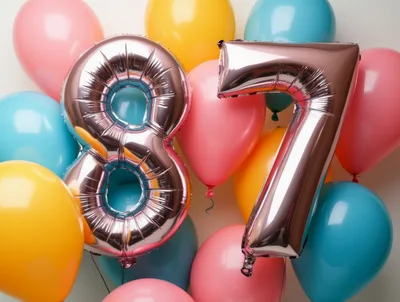 Rose Gold Number 87 Balloons With Colorful Party Decor