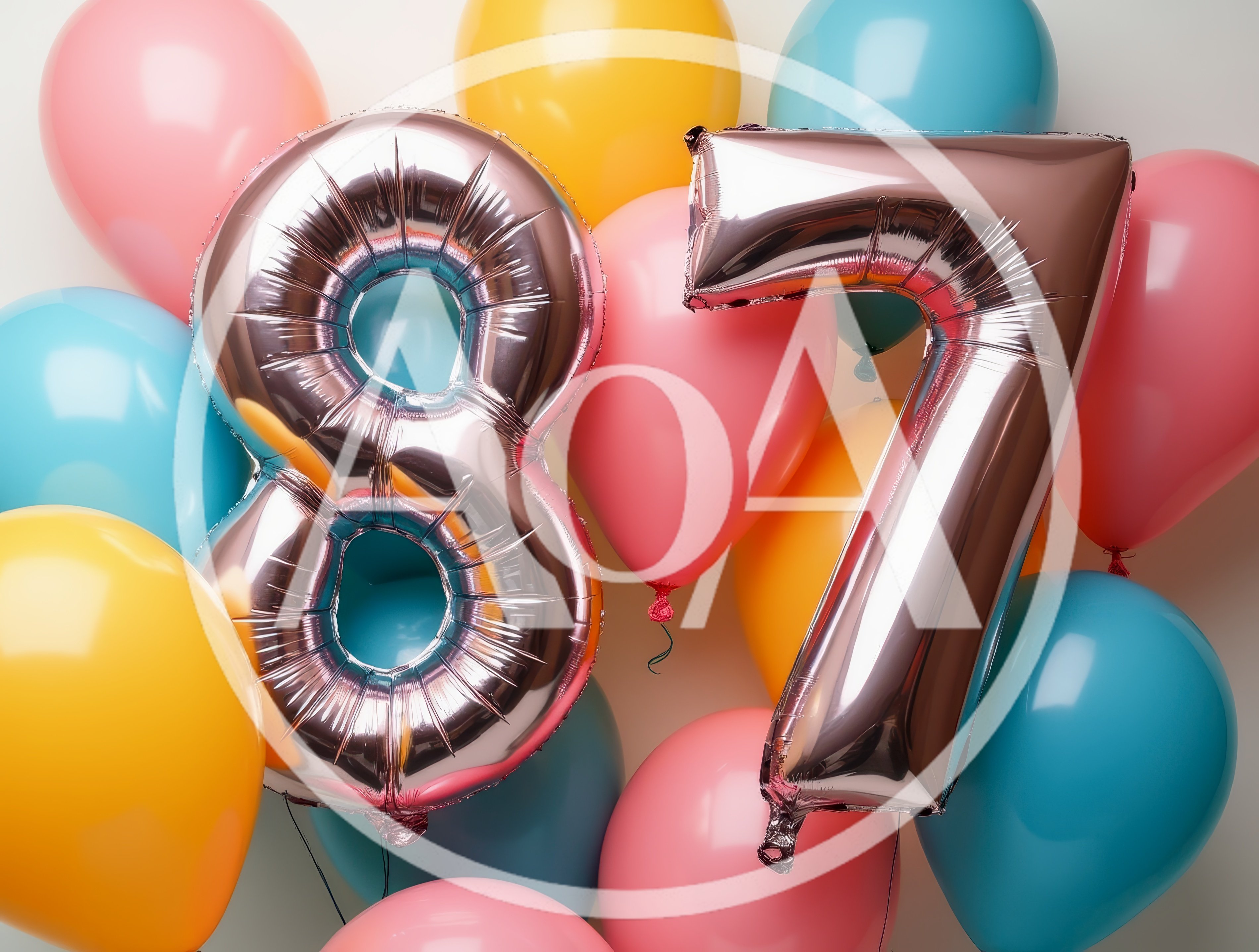 Rose Gold Number 87 Balloons With Colorful Party Decor