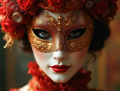Elegant Woman Wearing Ornate Venetian Masquerade Mask