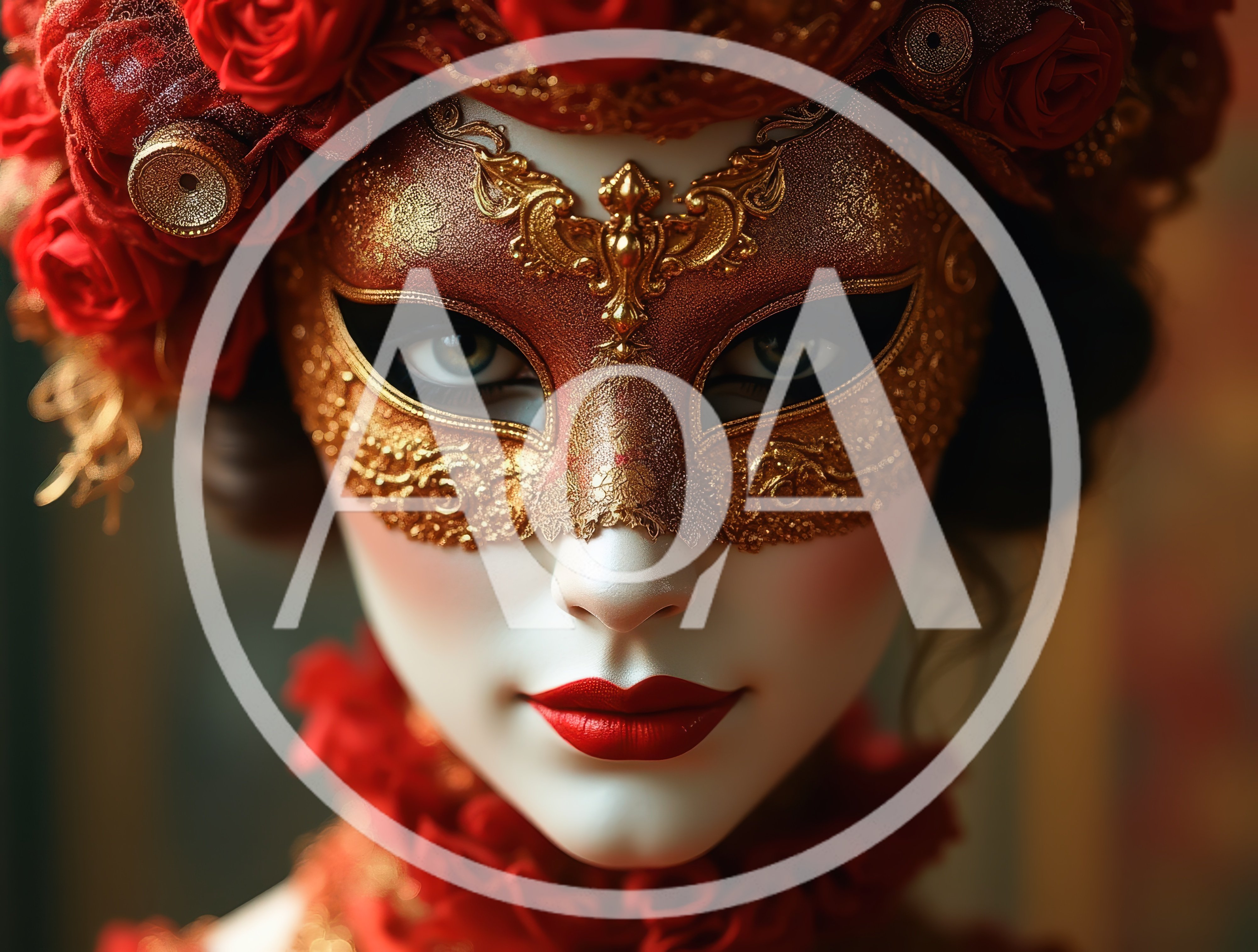 Elegant Woman Wearing Ornate Venetian Masquerade Mask