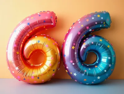 Two Large Number Six Foil Balloons
