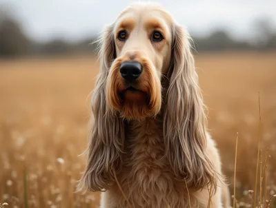 Portrait Of A Golden Cocker Spaniel In A Field