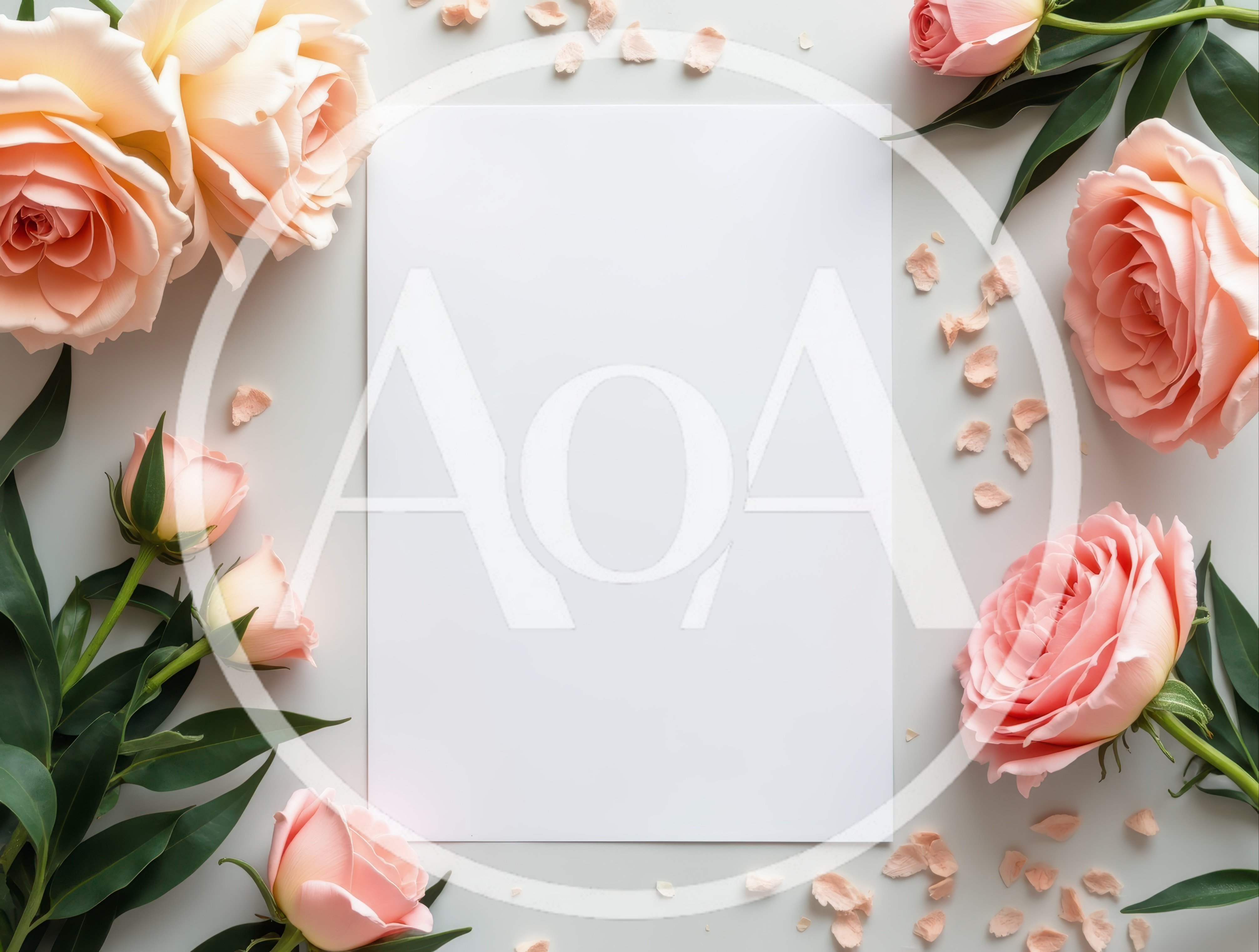 Blank Paper Sheet Surrounded By Pink Roses