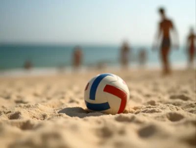 Volleyball Resting On Sandy Beach Shoreline