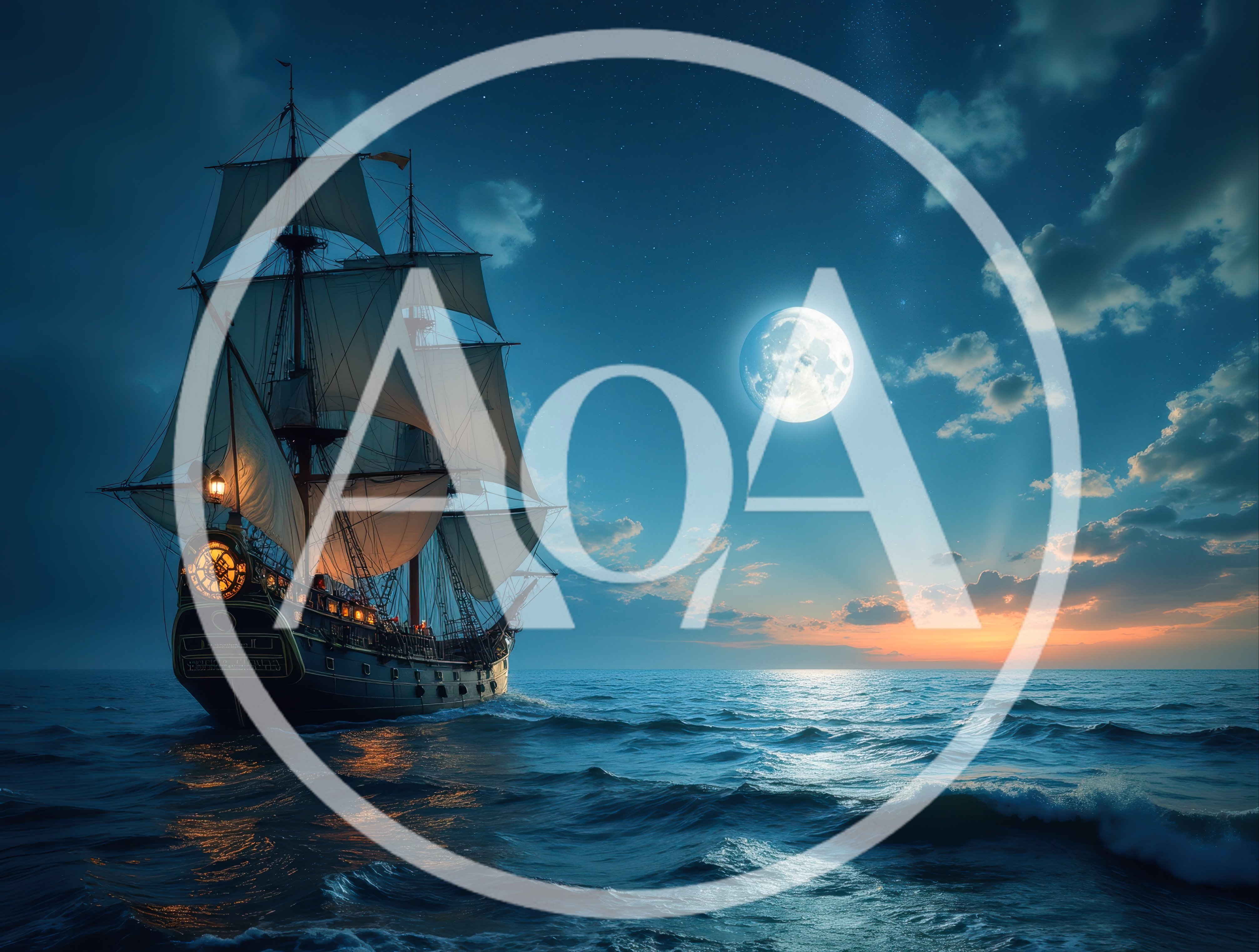 Majestic Tall Ship Sailing Under Full Moon