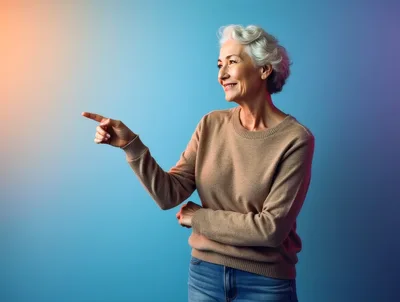 Smiling Senior Woman Pointing To The Side