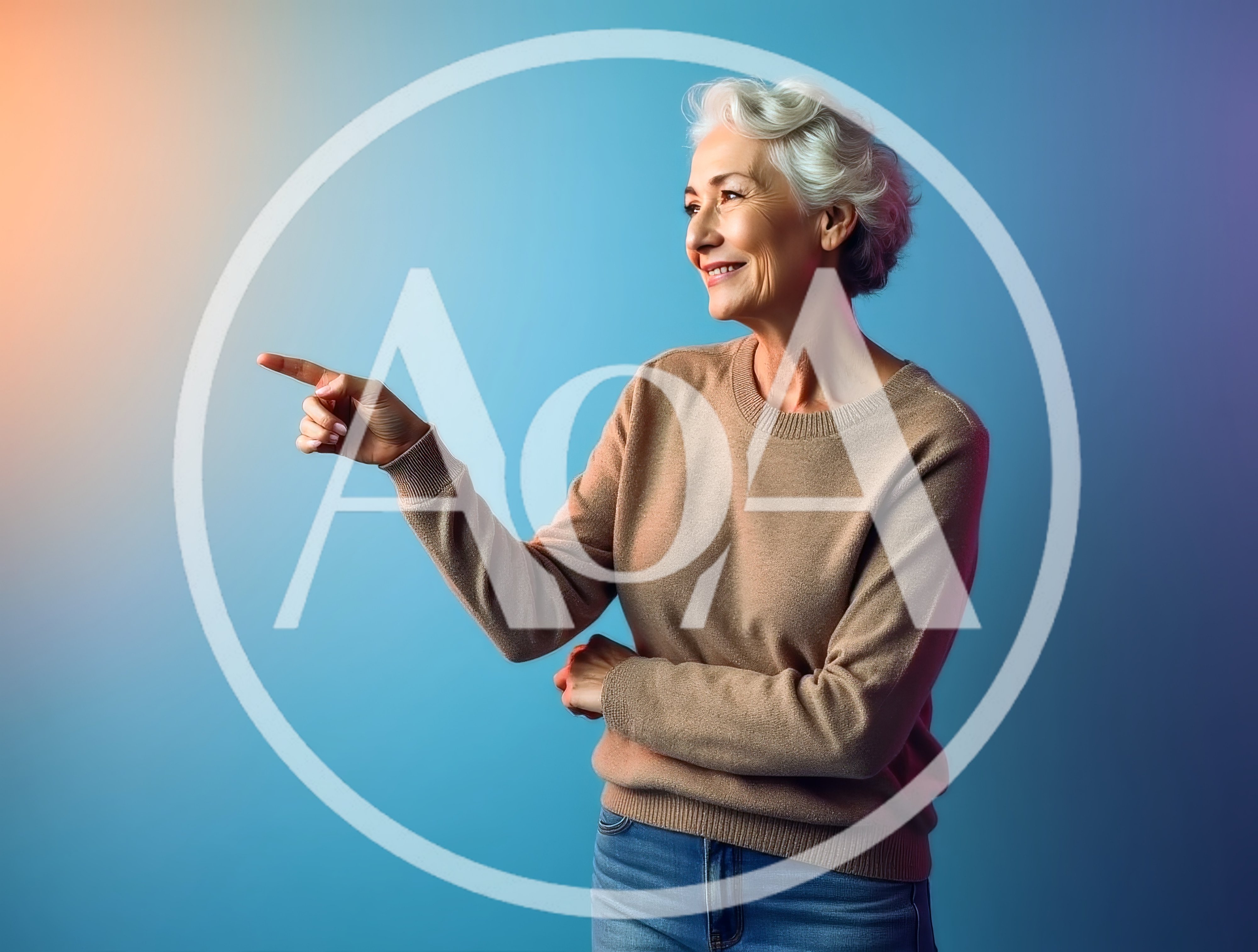 Smiling Senior Woman Pointing To The Side