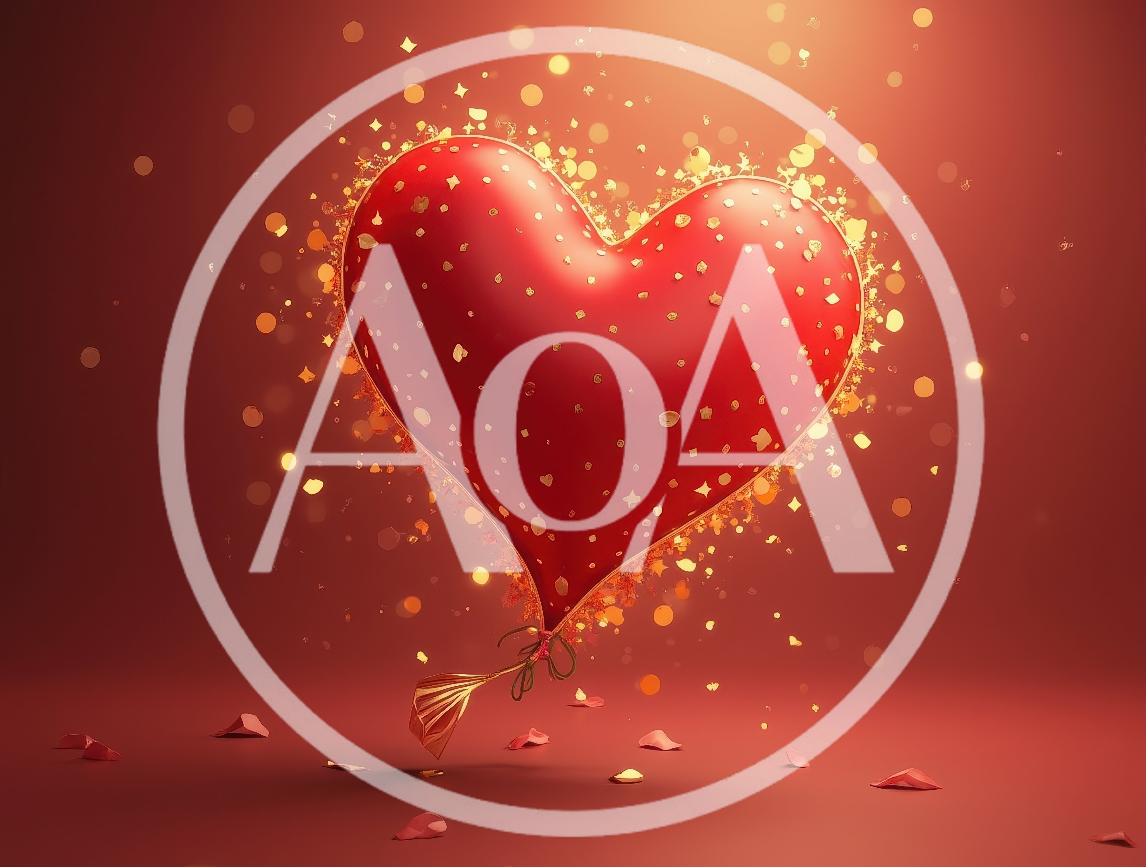 Red Heart Balloon With Golden Confetti Particles