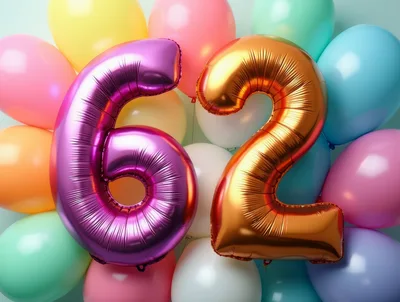 Number 62 Foil Balloons for Birthday Celebration