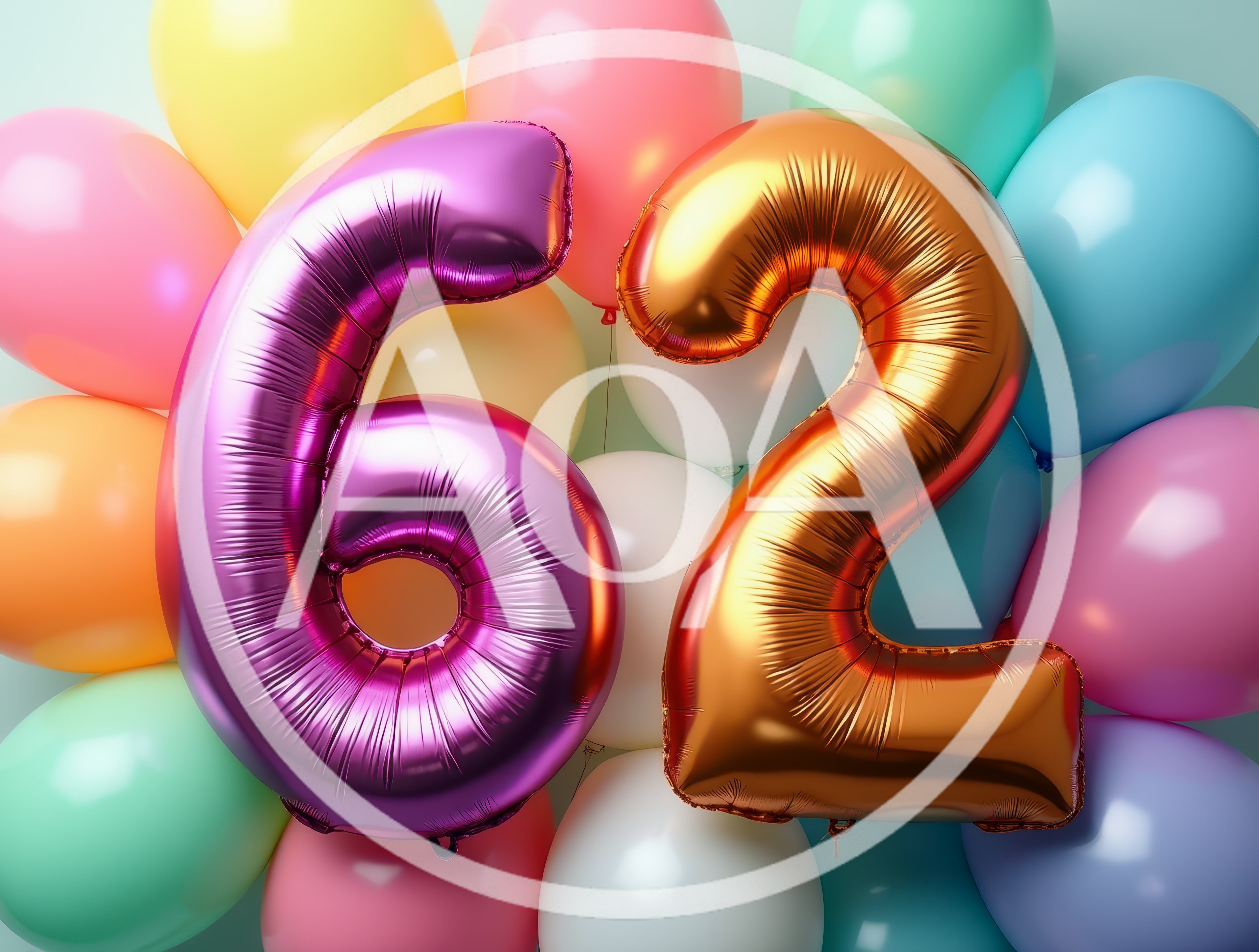 Number 62 Foil Balloons for Birthday Celebration