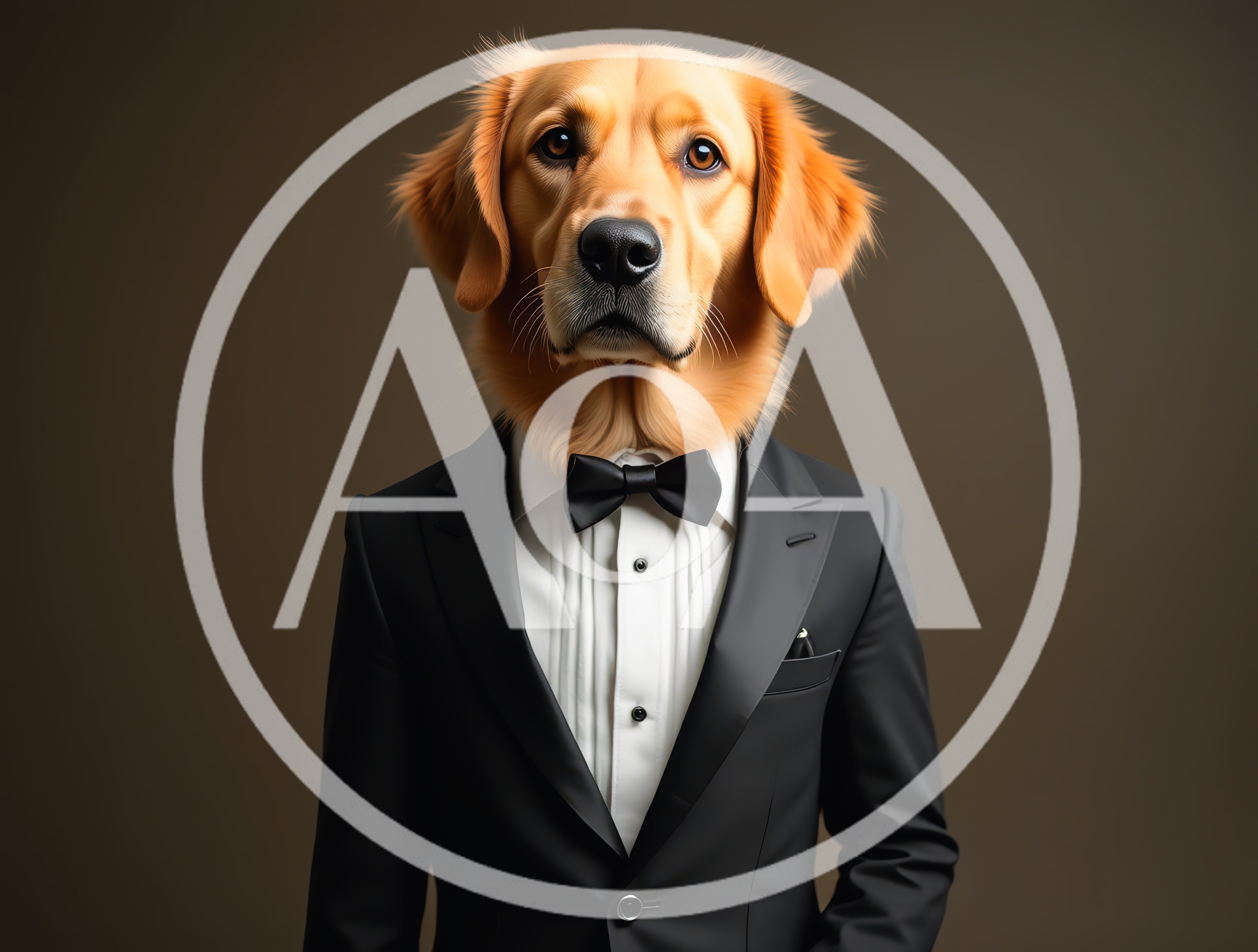 Golden Retriever Dog Wearing A Formal Tuxedo