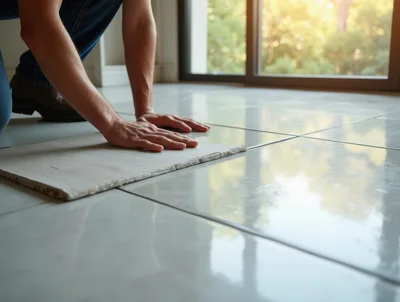 Professional Tiler Installing Ceramic Floor Tiles