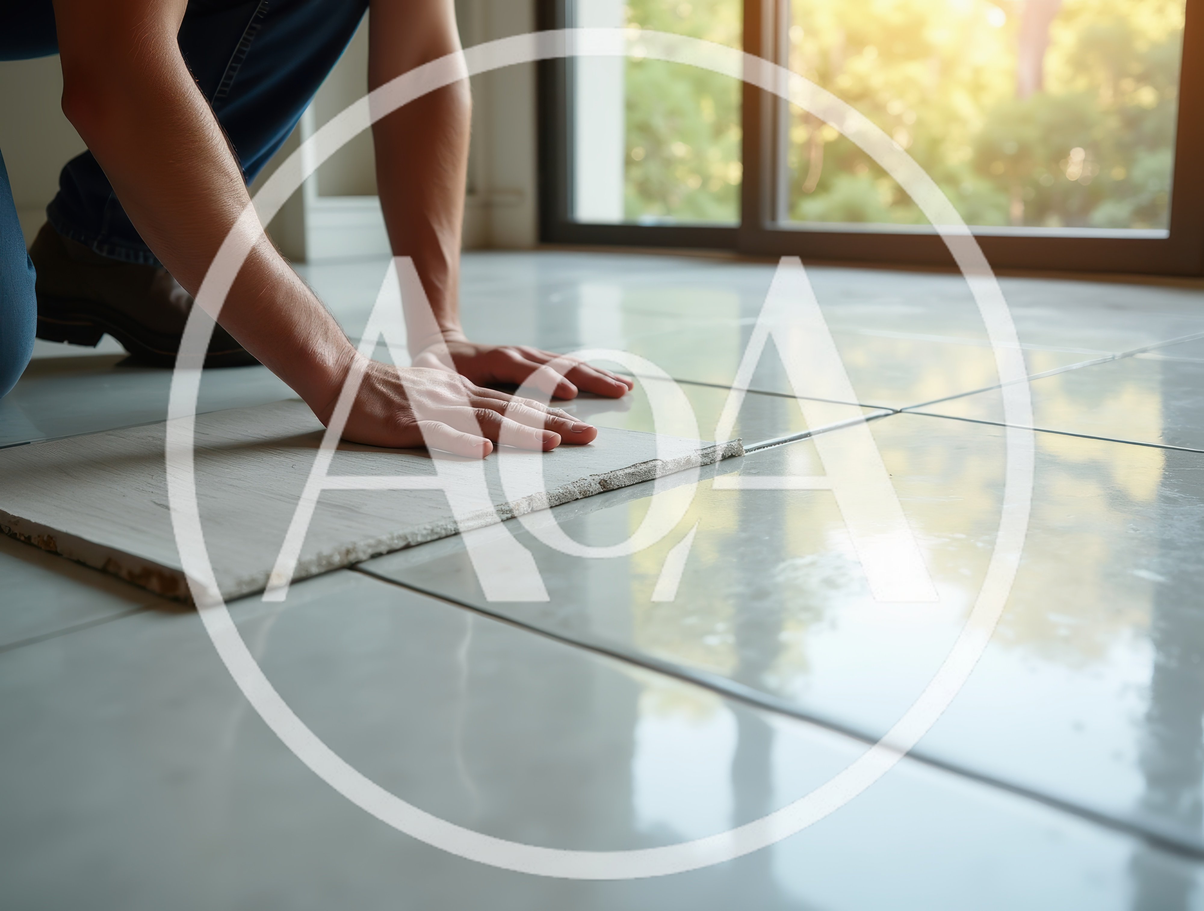 Professional Tiler Installing Ceramic Floor Tiles
