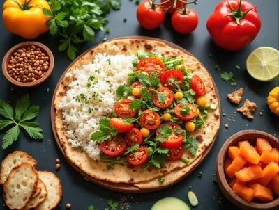 Flatbread With Rice And Fresh Vegetable Salad