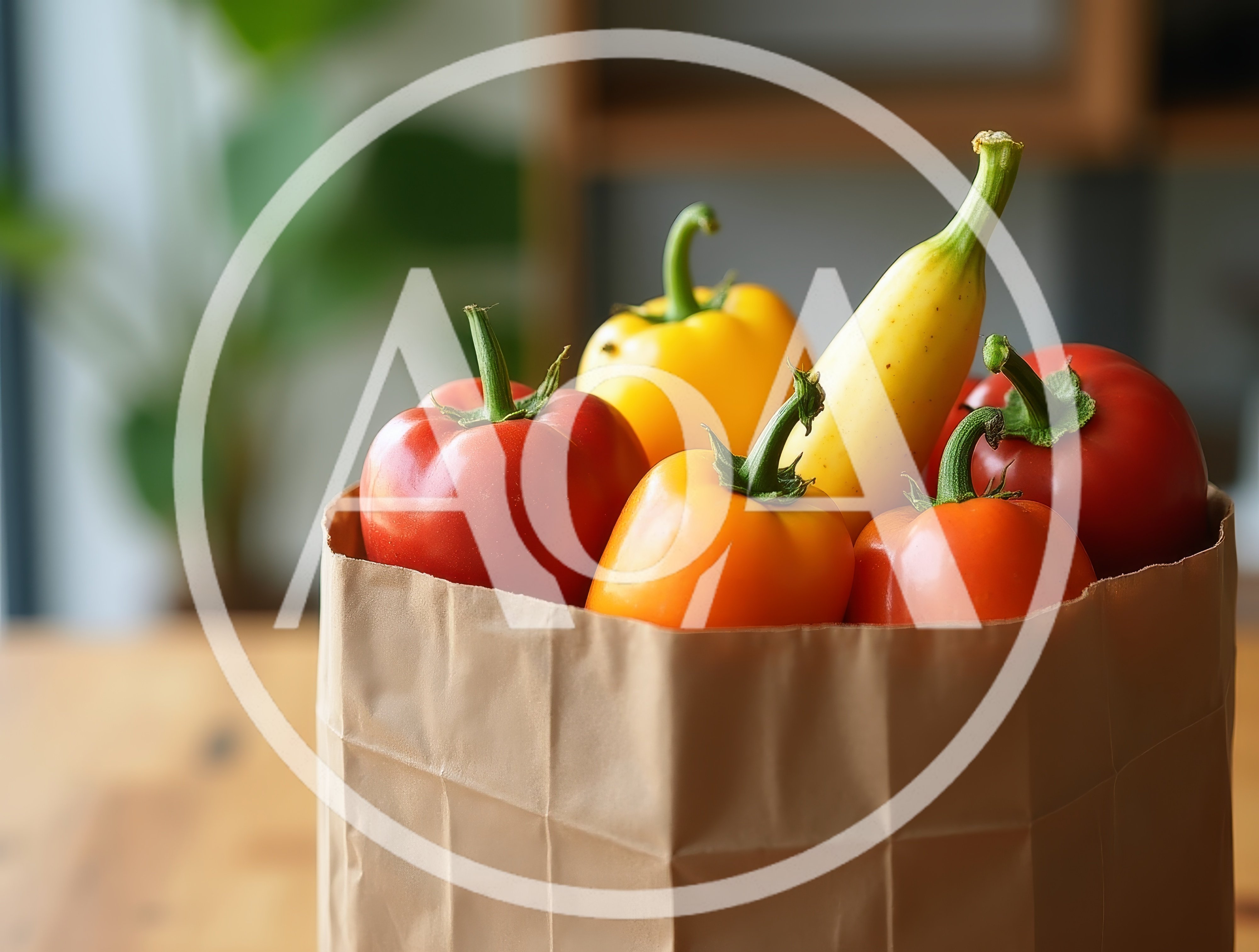 Fresh Bell Peppers And Banana In Paper Grocery Bag