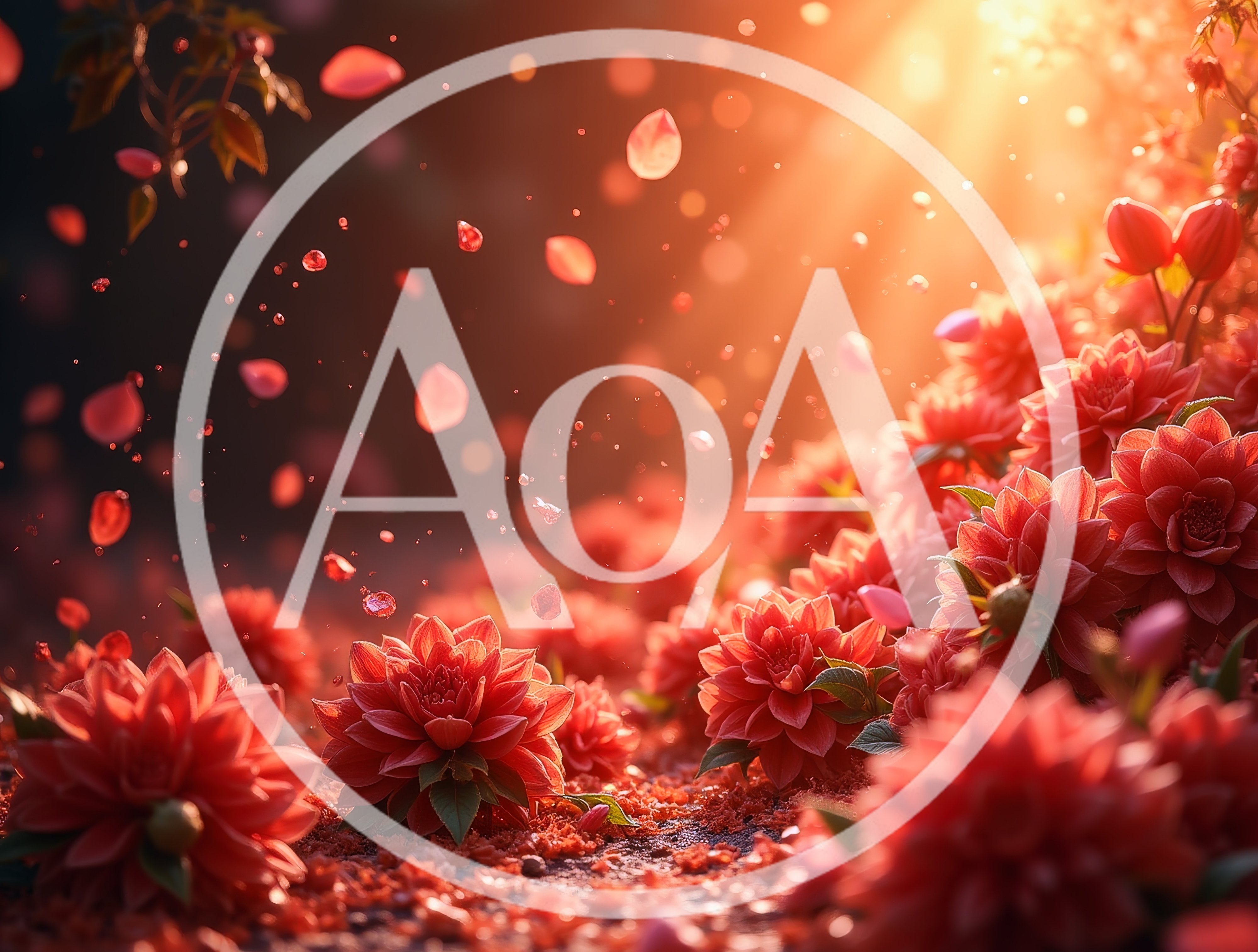 Red Dahlia Flowers With Falling Petals In Sunlight