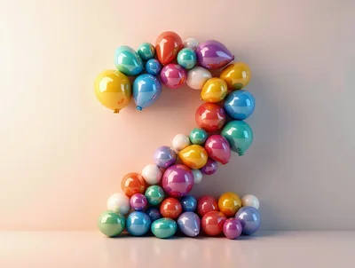 Number Two Balloon Sculpture on Studio Background