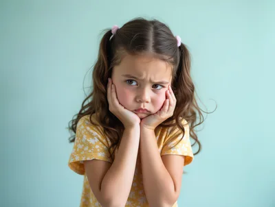 Upset Young Girl With Pigtails Looking Away