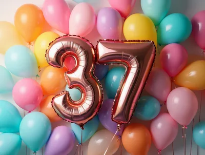 Rose Gold Number 37 Balloons With Colorful Party Decor