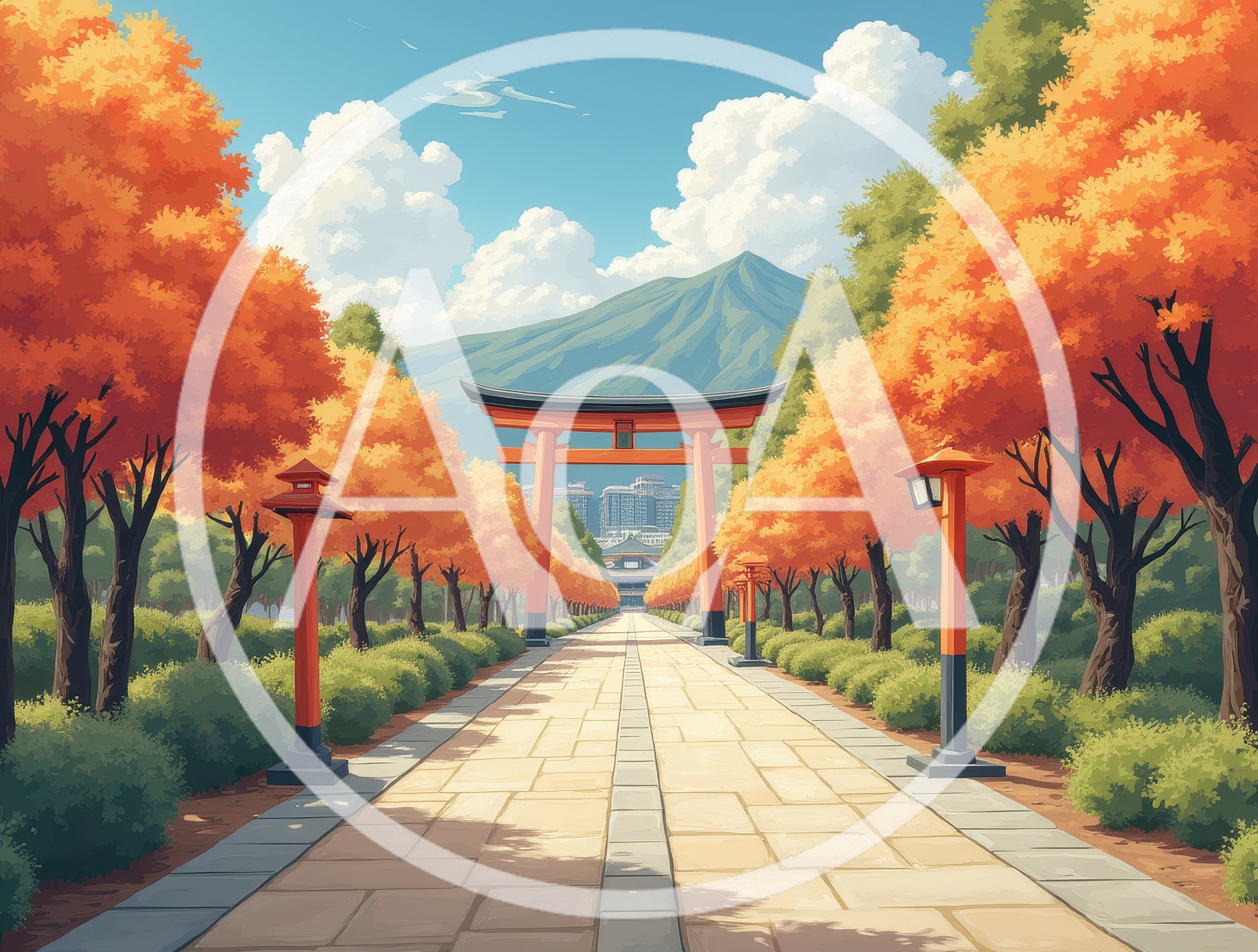 Torii Gate Path Leading To Mountain In Autumn