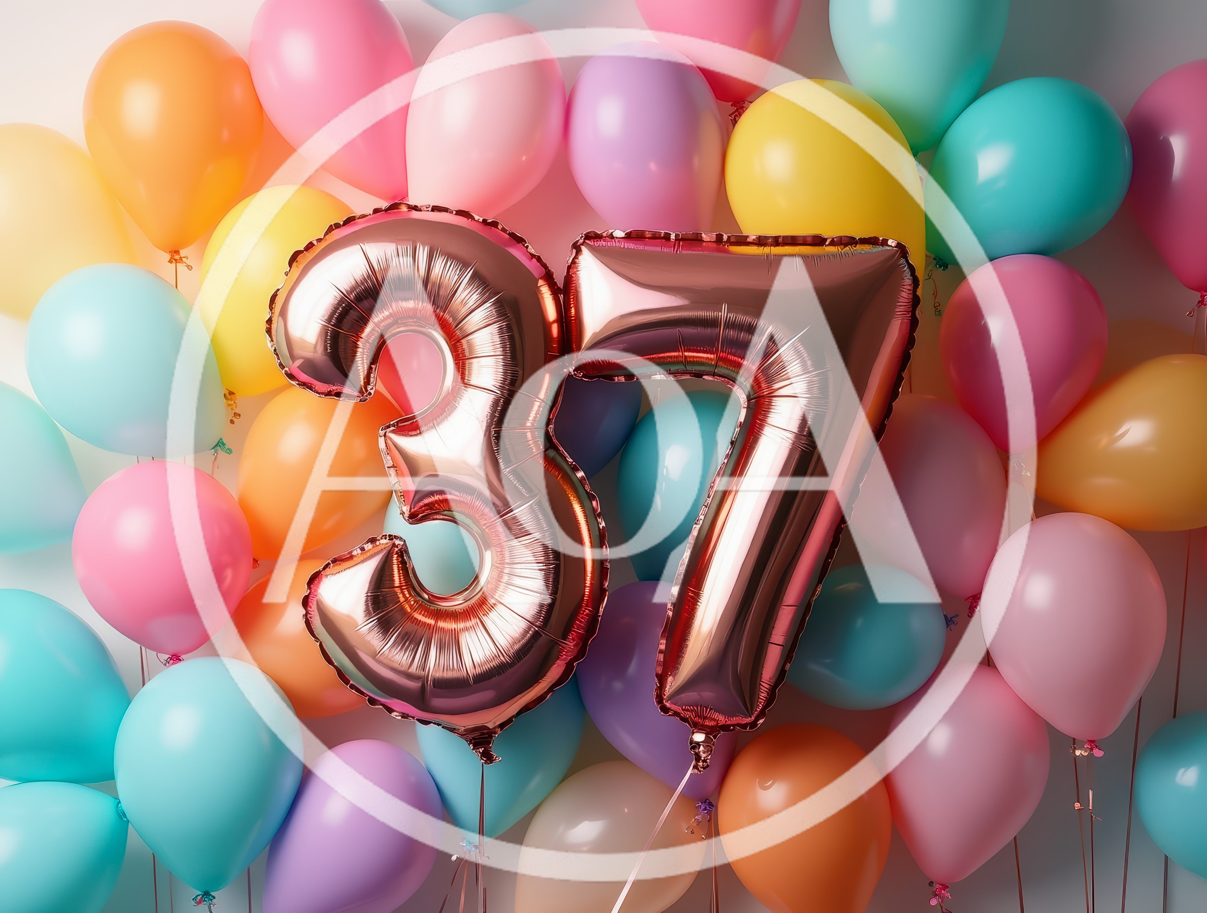Rose Gold Number 37 Balloons With Colorful Party Decor