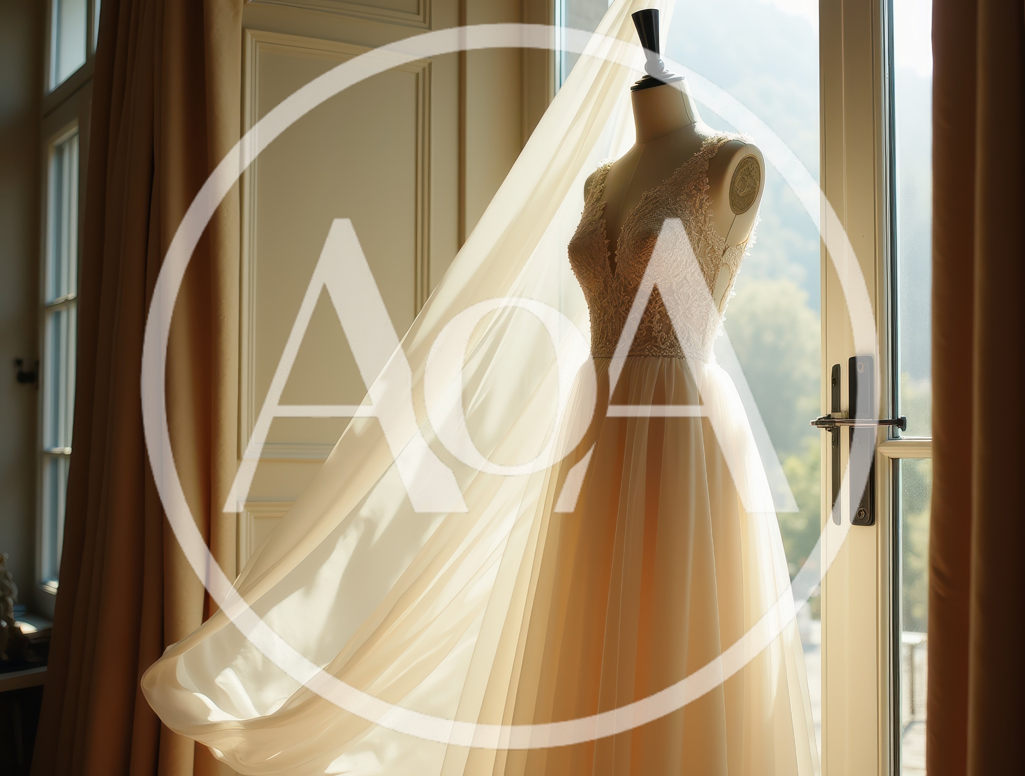 Wedding Dress on Mannequin Near Sunny Window