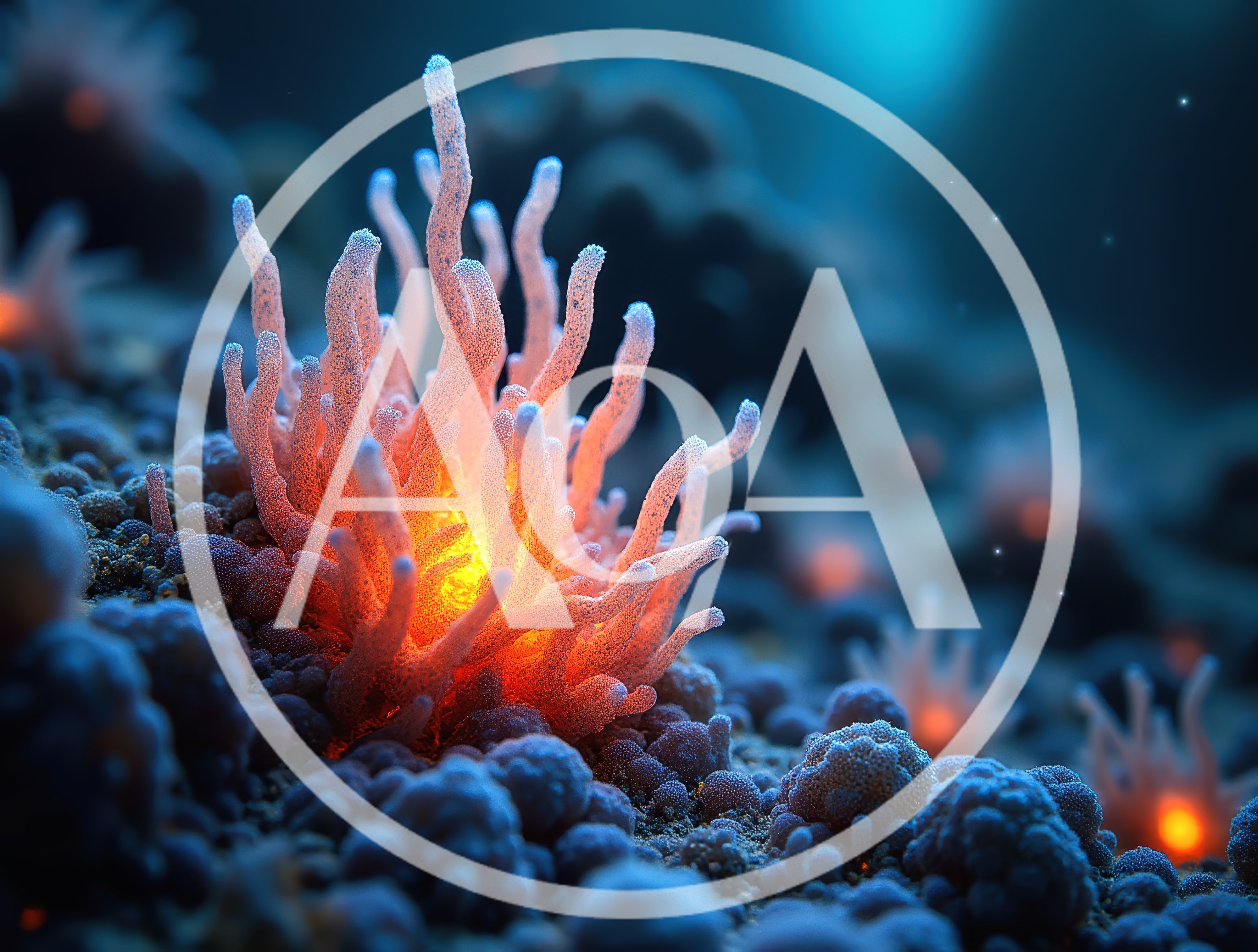 Bioluminescent Sea Anemone Glowing On The Ocean Floor