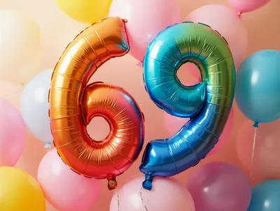 Large Metallic Number Sixty Nine Balloons