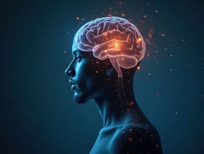 Digital Human Profile With Glowing Neural Brain Network
