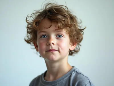 Portrait Of A Young Boy With Curly Hair