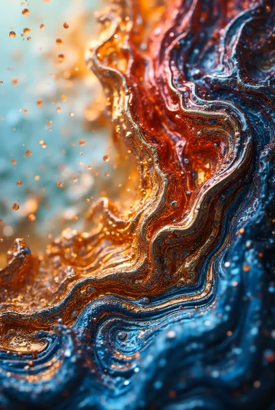 Abstract Liquid Metal Flow With Golden And Blue Swirls