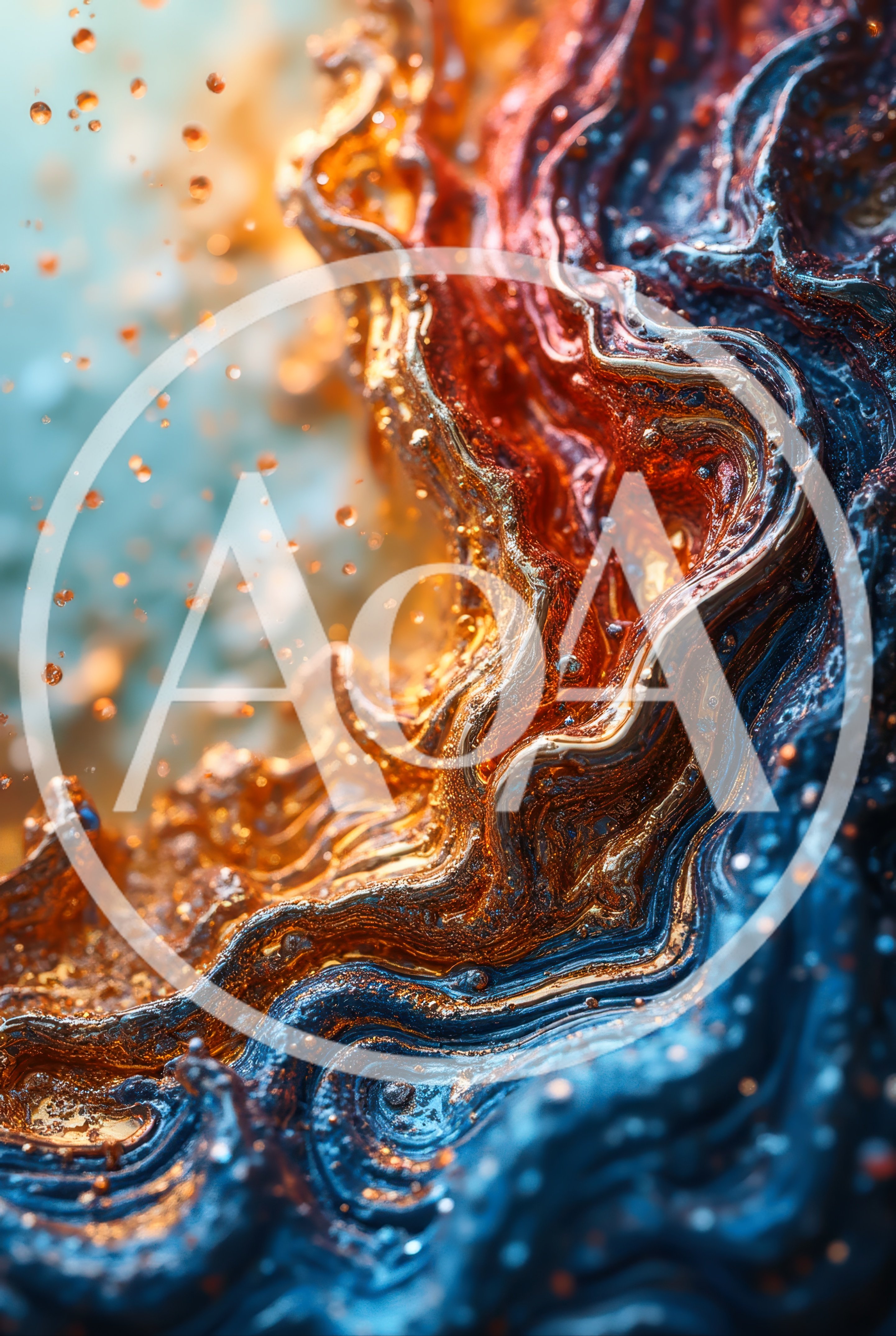 Abstract Liquid Metal Flow With Golden And Blue Swirls