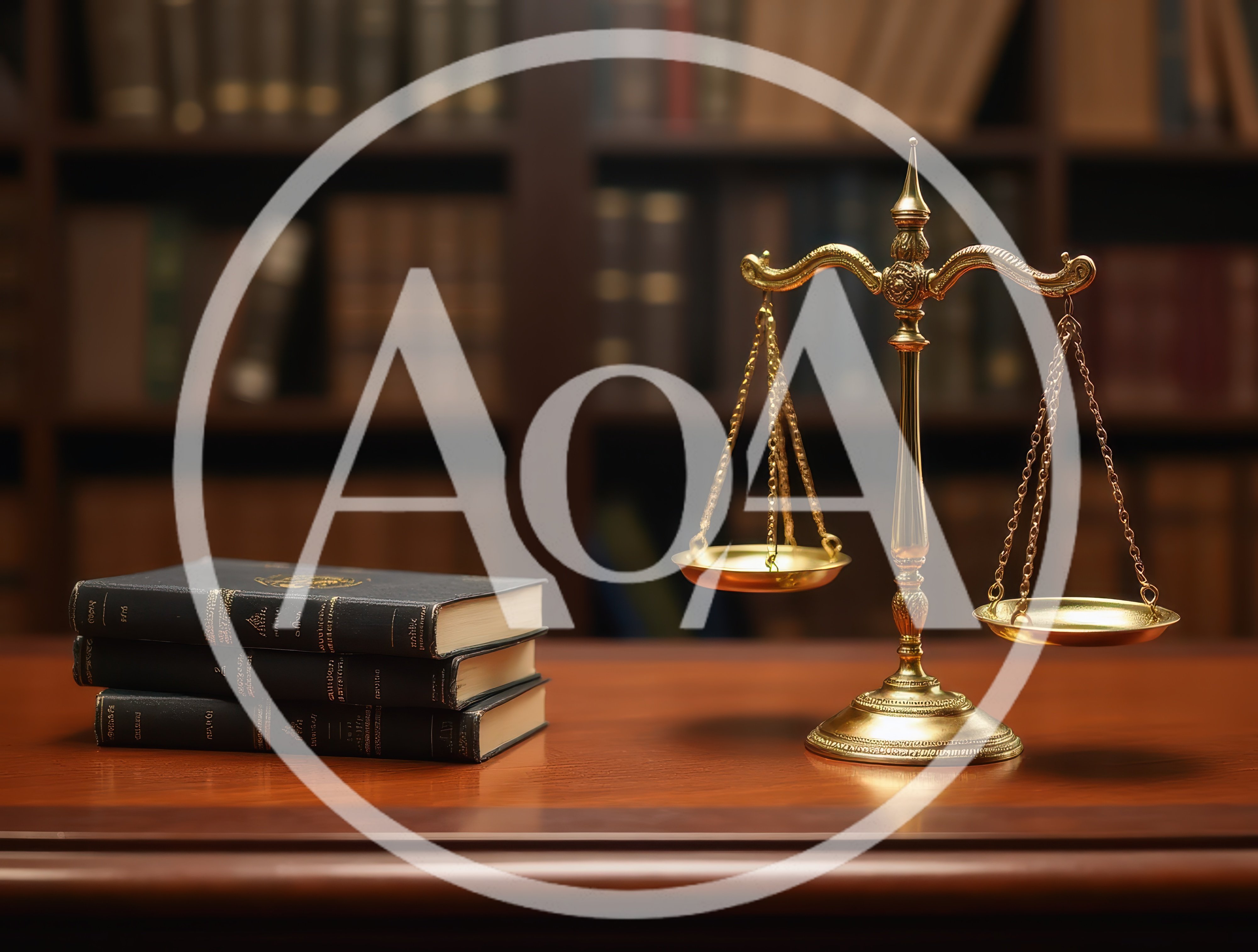 Gold Scales Of Justice On A Wooden Desk