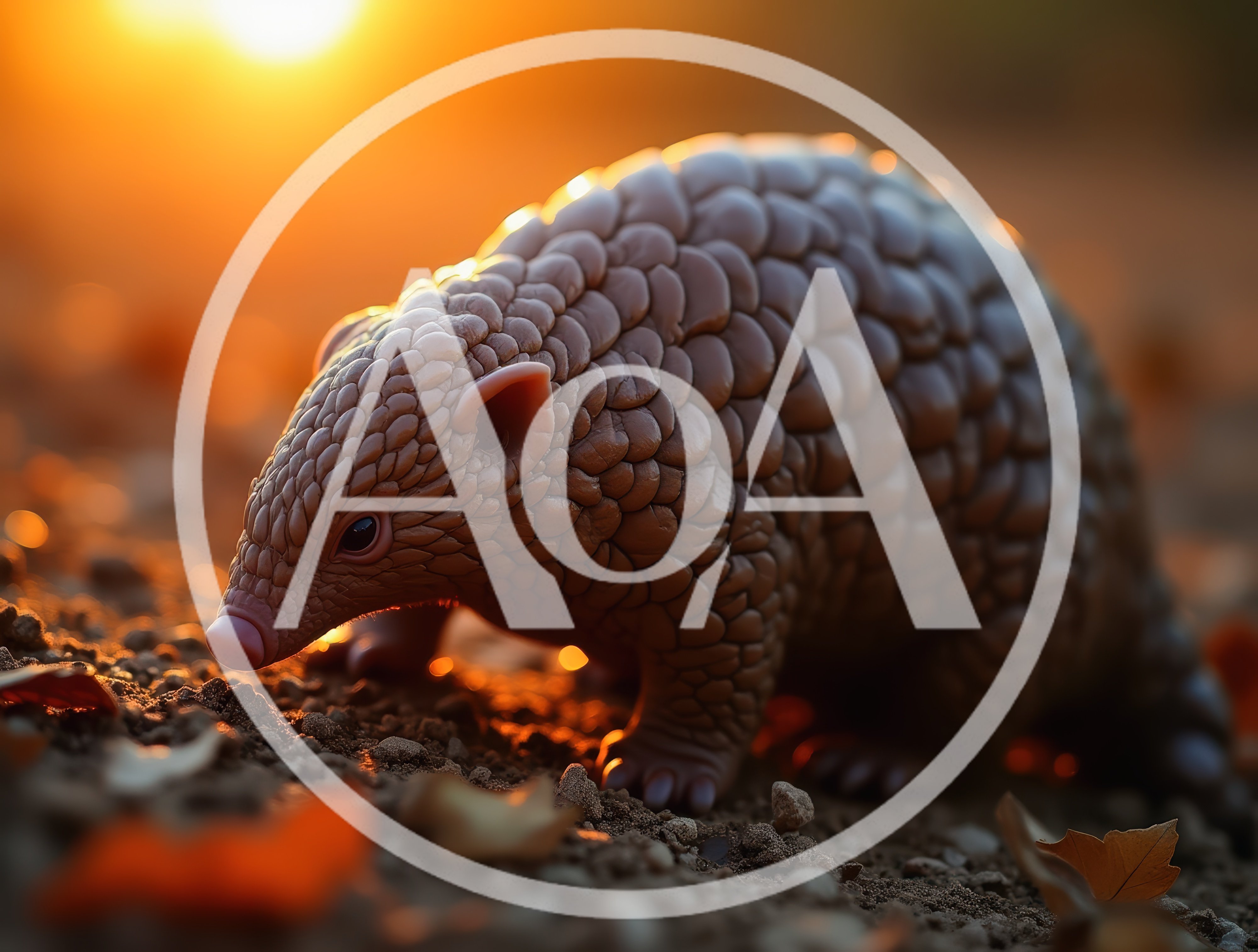 Pangolin Walking On Ground At Sunset