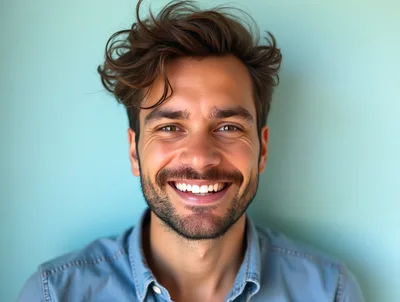 Portrait Of A Smiling Man With Messy Hair
